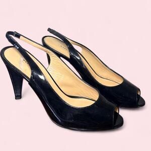 Marc by Marc Jacobs size 6 designer black patent leather slingback heels office